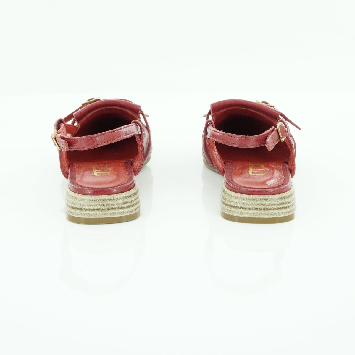 Mjus Gold-Studded Slingback Flat - Burgundy Leather
