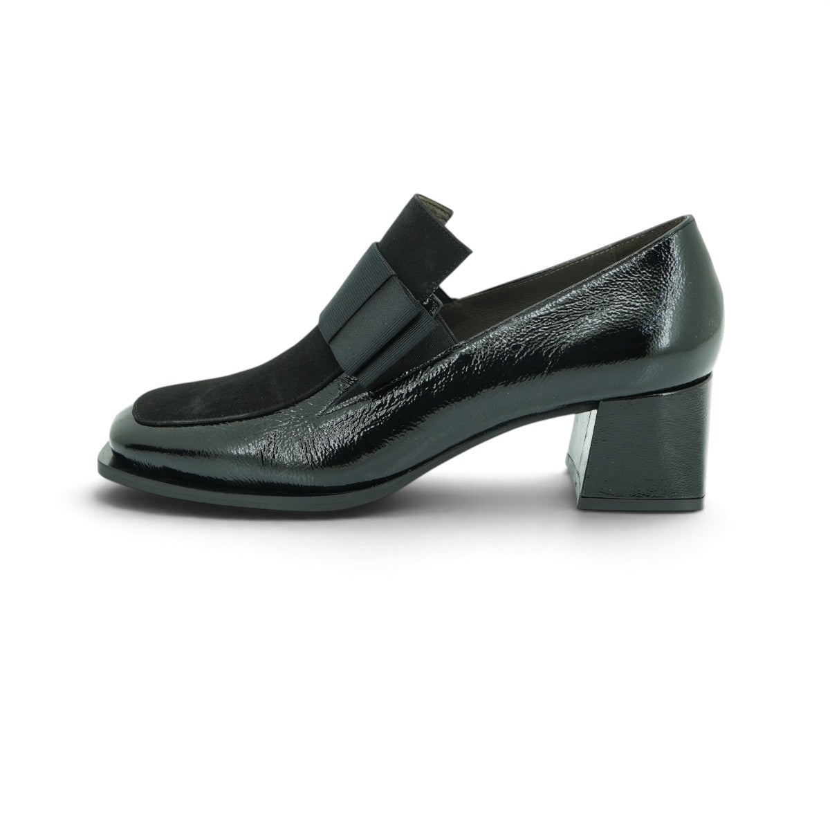 Vavoulas Black Patent Leather Grosgrain Bow Square-Toe Loafer Block Heel | 2026VAV02