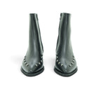 Vavoulas Black Leather Studded Pointed-Toe Western Ankle Boot | 2026VAV03