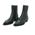 Vavoulas Black Leather Studded Pointed-Toe Western Ankle Boot | 2026VAV03