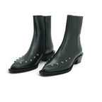 Vavoulas Black Leather Studded Pointed-Toe Western Ankle Boot | 2026VAV03