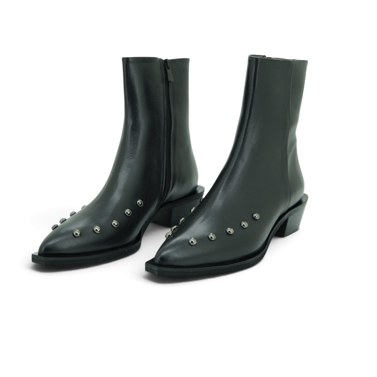 Vavoulas Black Leather Studded Pointed-Toe Western Ankle Boot | 2026VAV03