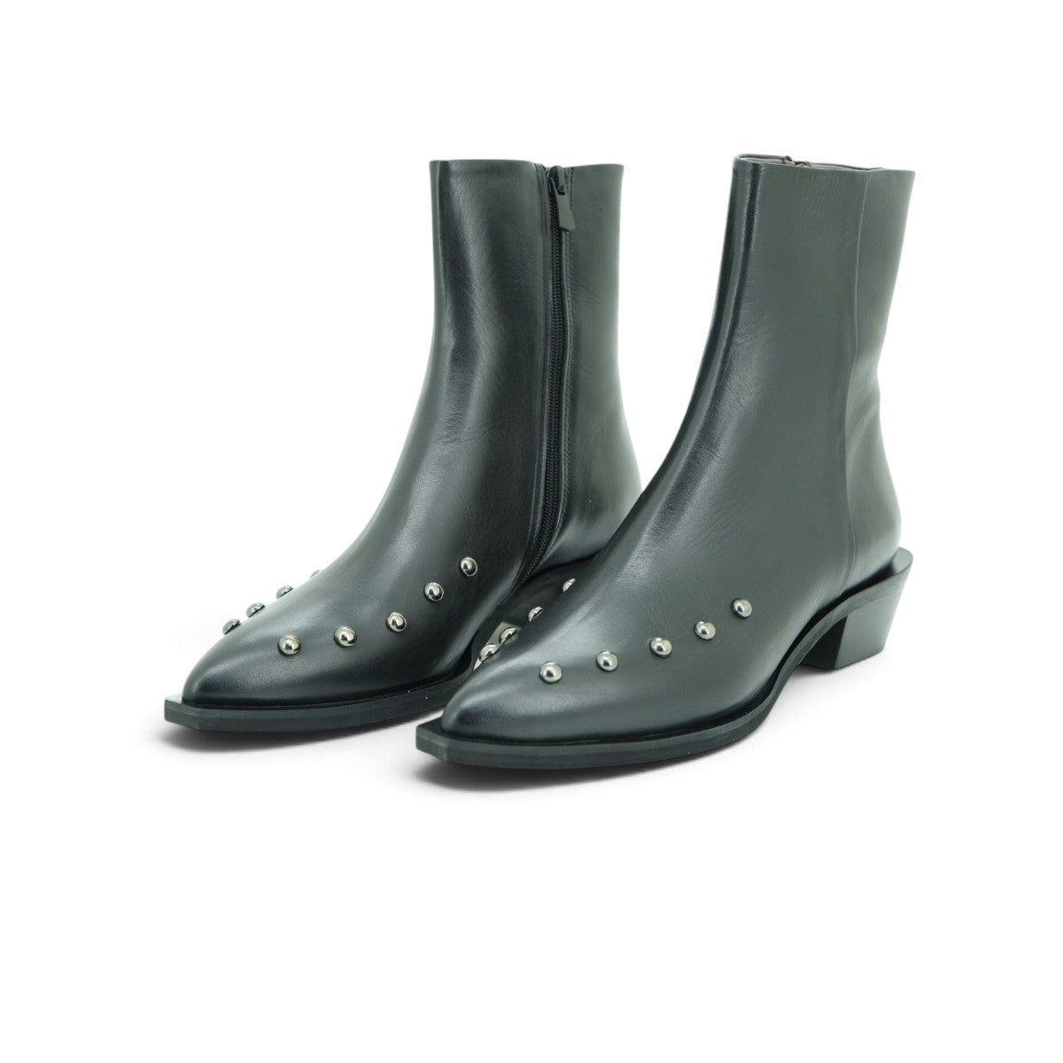 Vavoulas Black Leather Studded Pointed-Toe Western Ankle Boot | 2026VAV03