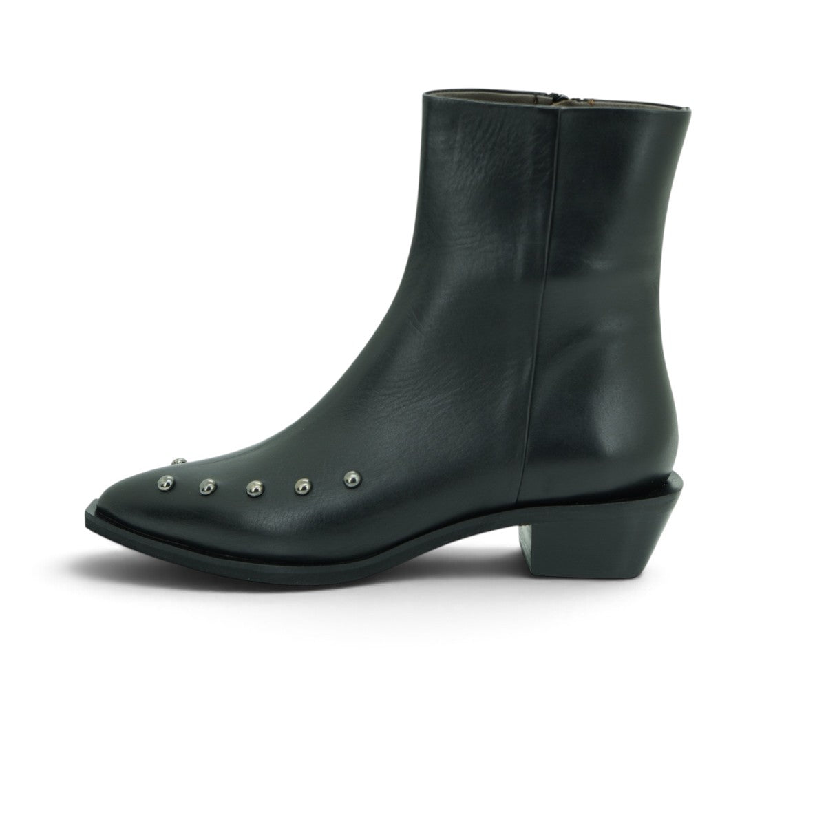 Vavoulas Black Leather Studded Pointed-Toe Western Ankle Boot | 2026VAV03