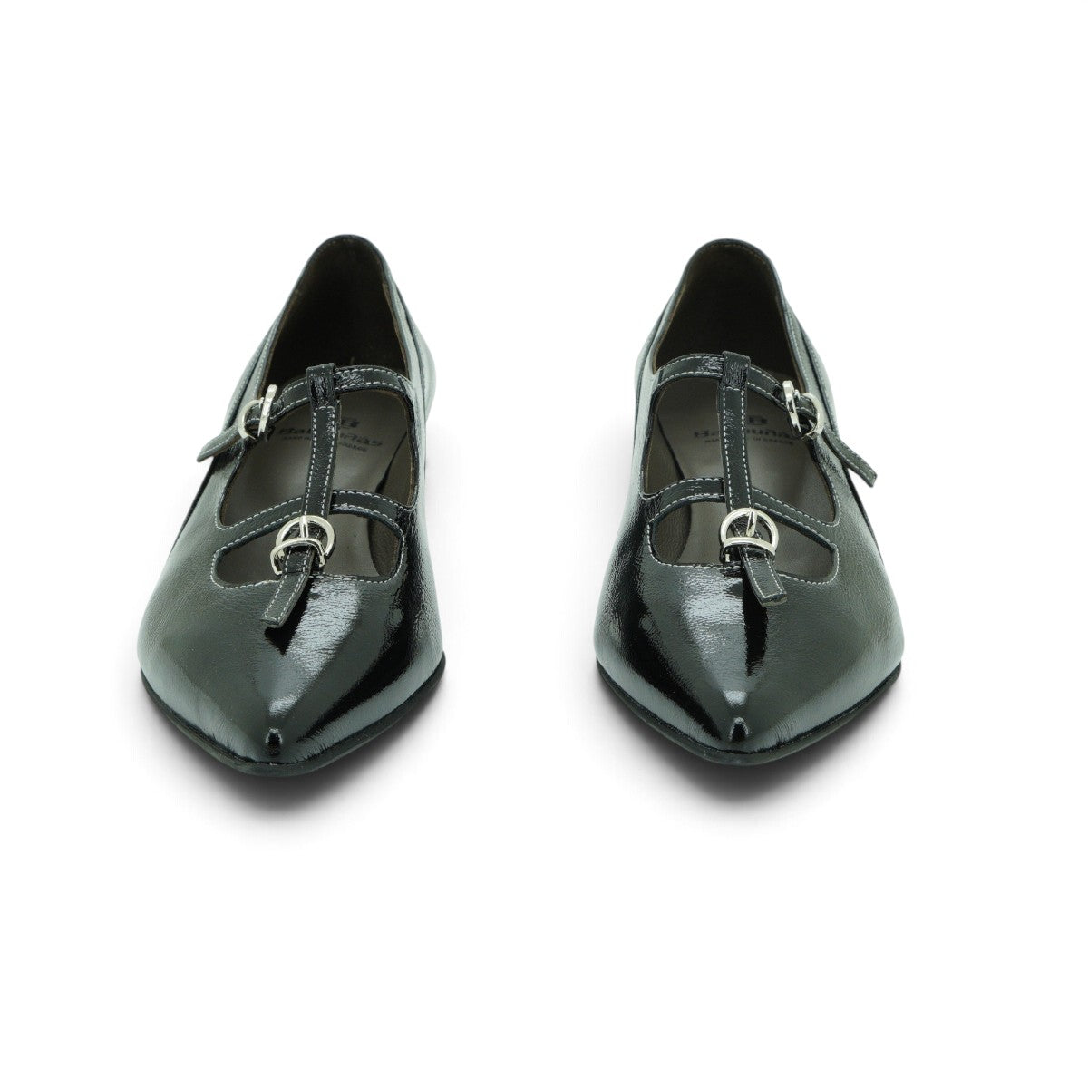 Vavoulas Black Patent Leather Double T-Bar Pointed-Toe Kitten Heel | 2026VAV04
