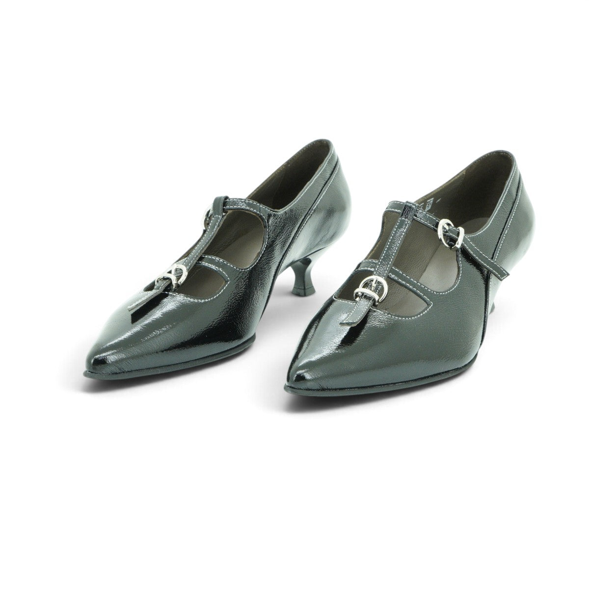 Vavoulas Black Patent Leather Double T-Bar Pointed-Toe Kitten Heel | 2026VAV04