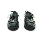 Vavoulas Black Leather Double Buckle Lace-Up Oxford Lug Sole | 2026VAV05