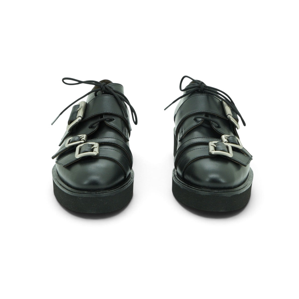 Vavoulas Black Leather Double Buckle Lace-Up Oxford Lug Sole | 2026VAV05