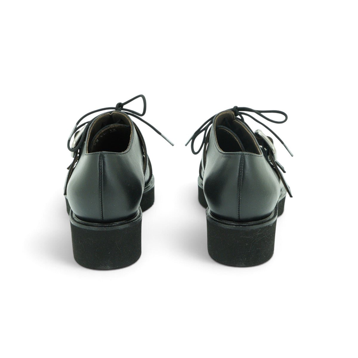 Vavoulas Black Leather Double Buckle Lace-Up Oxford Lug Sole | 2026VAV05