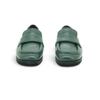 Vavoulas Sage Green Leather Ruched Square-Toe Flat Loafer | 2026VAV06