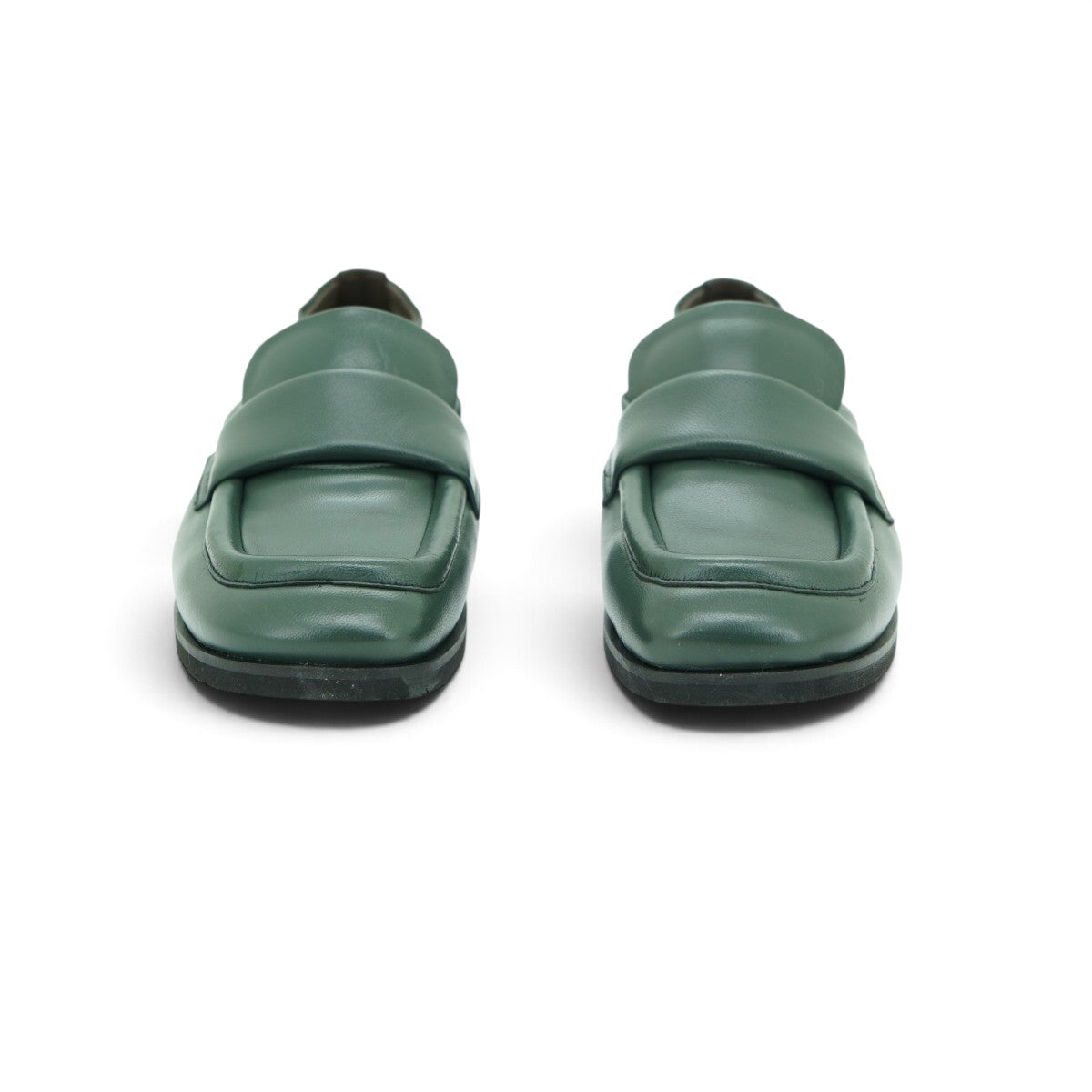 Vavoulas Sage Green Leather Ruched Square-Toe Flat Loafer | 2026VAV06