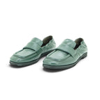 Vavoulas Sage Green Leather Ruched Square-Toe Flat Loafer | 2026VAV06