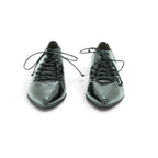 Vavoulas Black Patent Leather Lace-Up Pointed-Toe Cut-Out Mid Heel Bootie | 2026VAV07