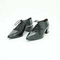 Vavoulas Black Patent Leather Lace-Up Pointed-Toe Cut-Out Mid Heel Bootie | 2026VAV07