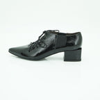 Vavoulas Black Patent Leather Lace-Up Pointed-Toe Cut-Out Mid Heel Bootie | 2026VAV07