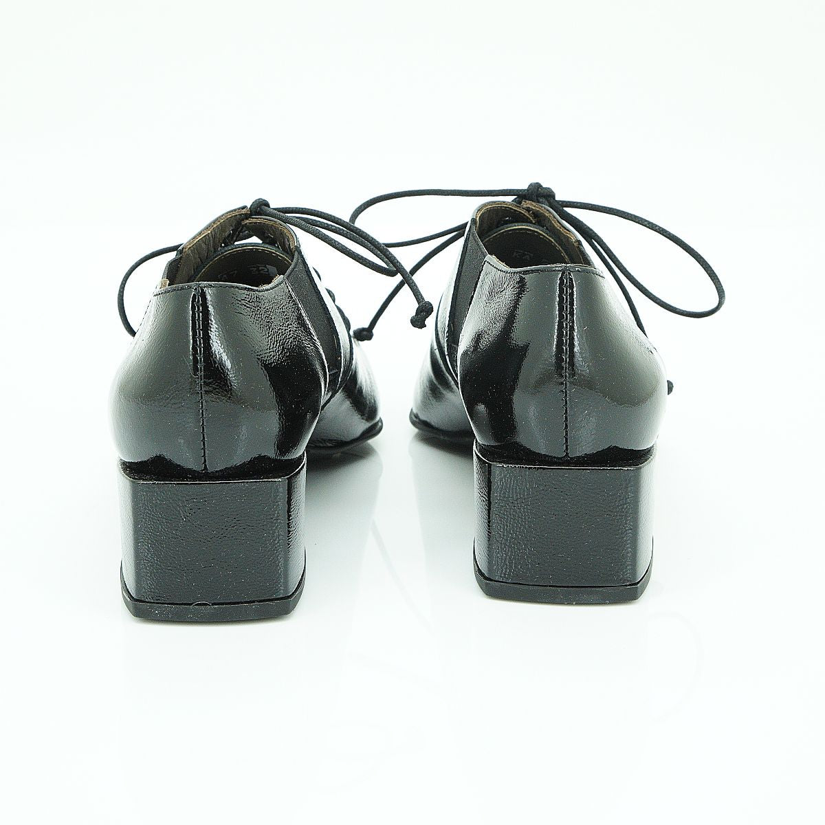 Vavoulas Black Patent Leather Lace-Up Pointed-Toe Cut-Out Mid Heel Bootie | 2026VAV07