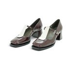 Vavoulas Burgundy Patent Leather Cream T-Bar Square-Toe Mary Jane Block Heel | 2026VAV10