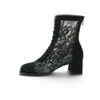 Vavoulas Black Suede & Floral Lace Lace-Up Square-Toe Block Heel Mid-Calf Boot | 2026VAV11