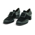 Vavoulas Black Leather & Suede Oversized Square Buckle Square-Toe Block Heel Monk Strap | 2026VAV15
