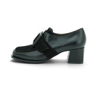 Vavoulas Black Leather & Suede Oversized Square Buckle Square-Toe Block Heel Monk Strap | 2026VAV15
