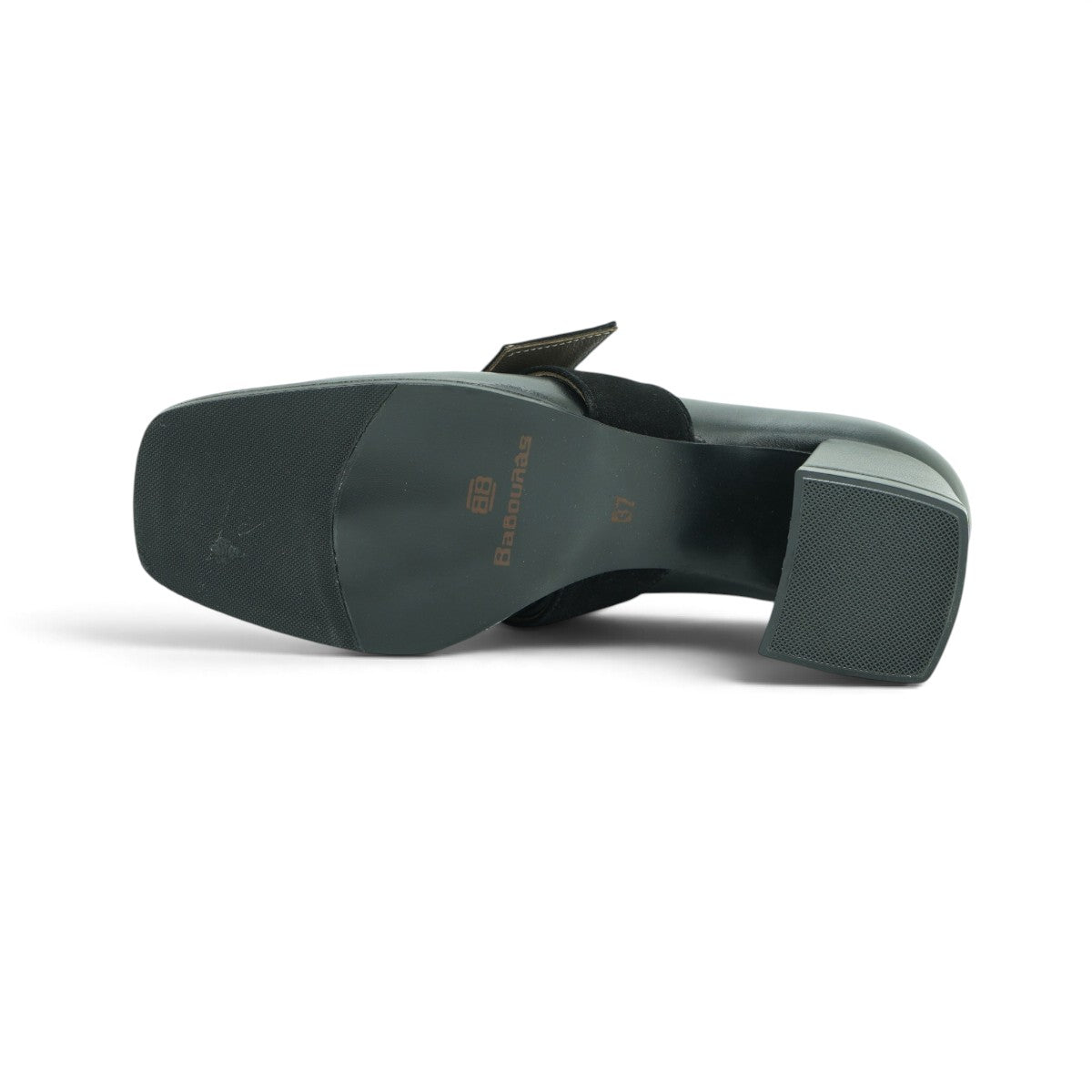 Vavoulas Black Leather & Suede Oversized Square Buckle Square-Toe Block Heel Monk Strap | 2026VAV15