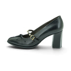 Vavoulas Black Leather Gold Studded Strap Bow Pointed-Toe Block Heel Mary Jane | 2026VAV16