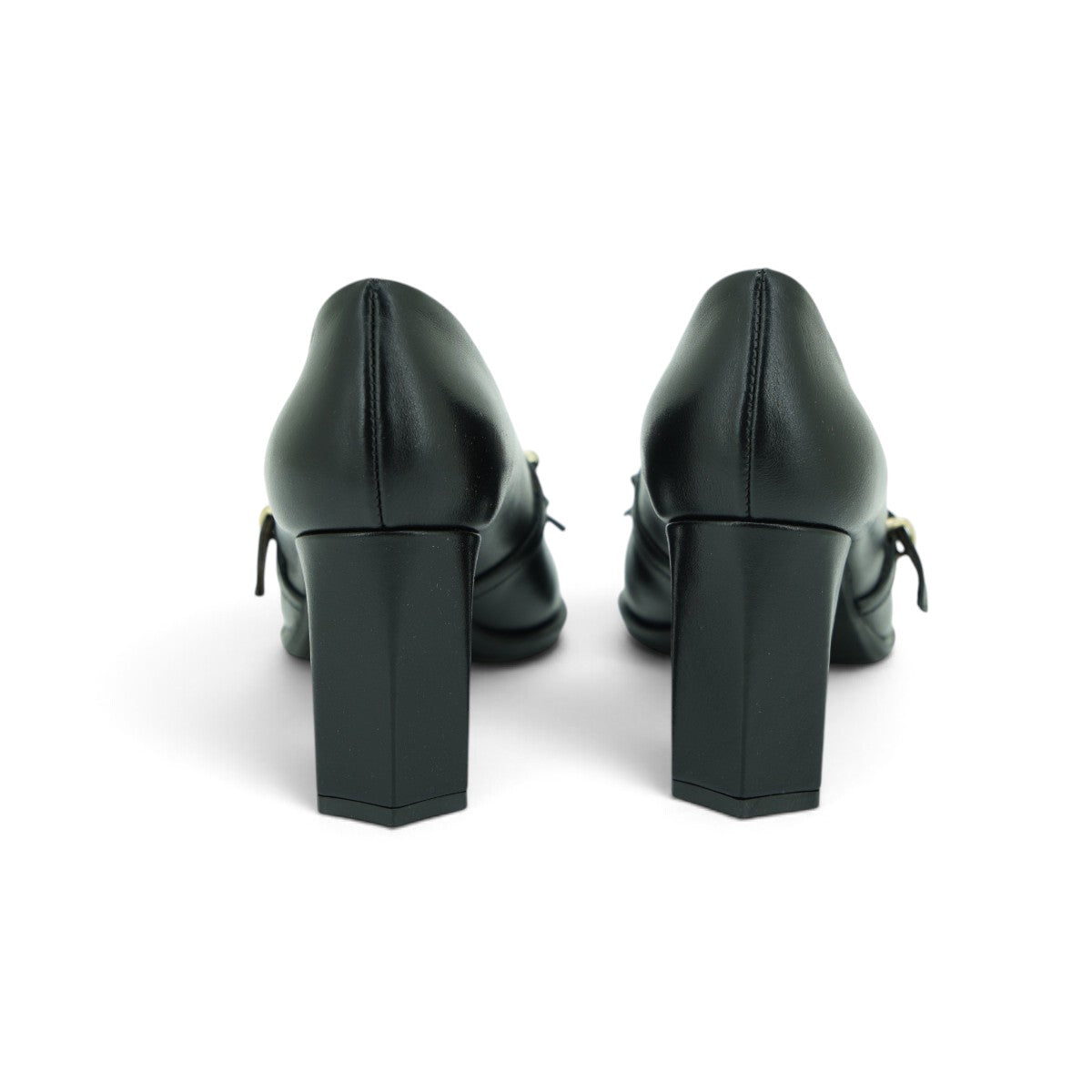 Vavoulas Black Leather Gold Studded Strap Bow Pointed-Toe Block Heel Mary Jane | 2026VAV16