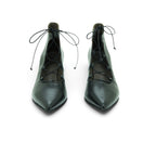 Vavoulas Black Leather Gladiator Lace-Up Cut-Out Pointed-Toe Spool Stiletto Bootie | 2026VAV17