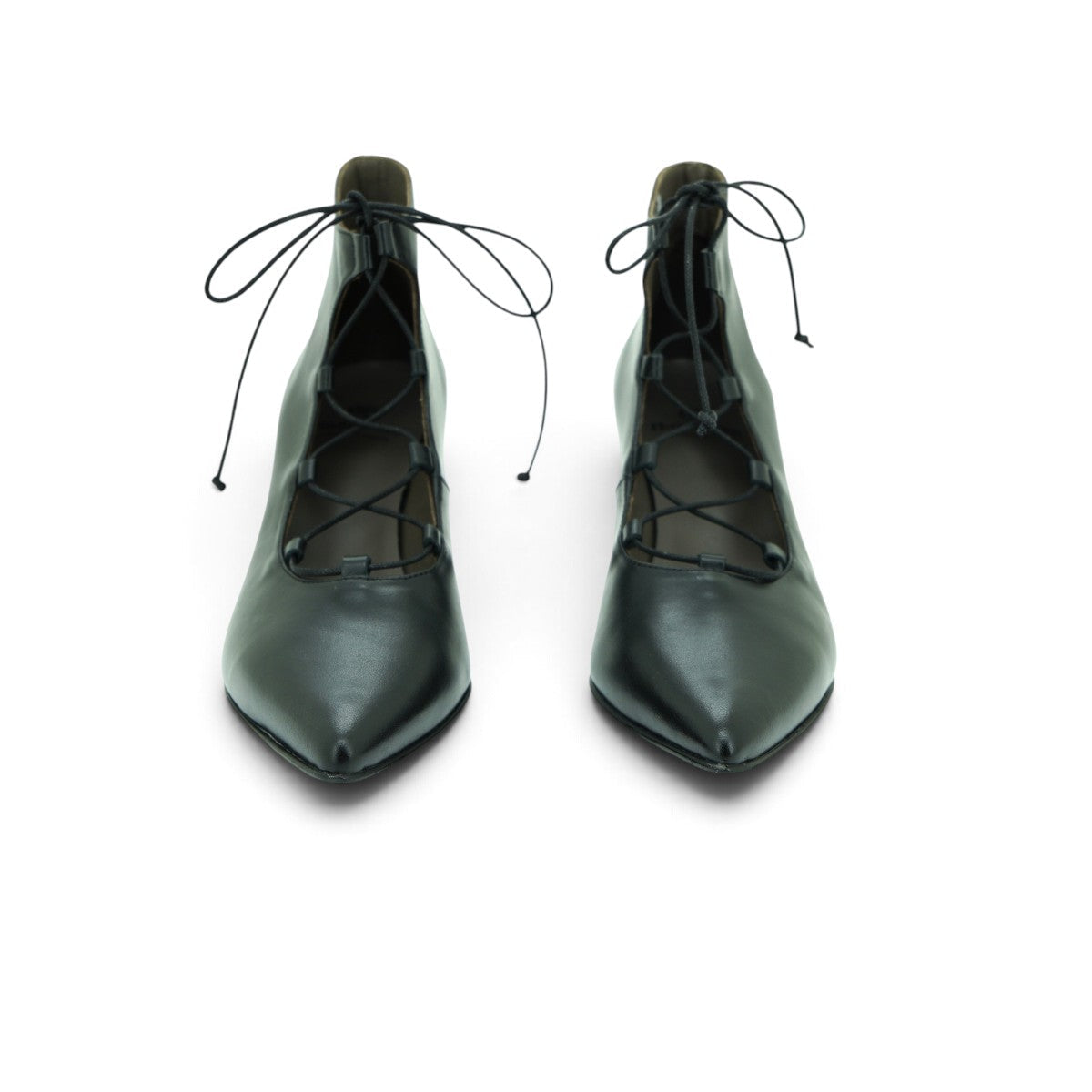 Vavoulas Black Leather Gladiator Lace-Up Cut-Out Pointed-Toe Spool Stiletto Bootie | 2026VAV17