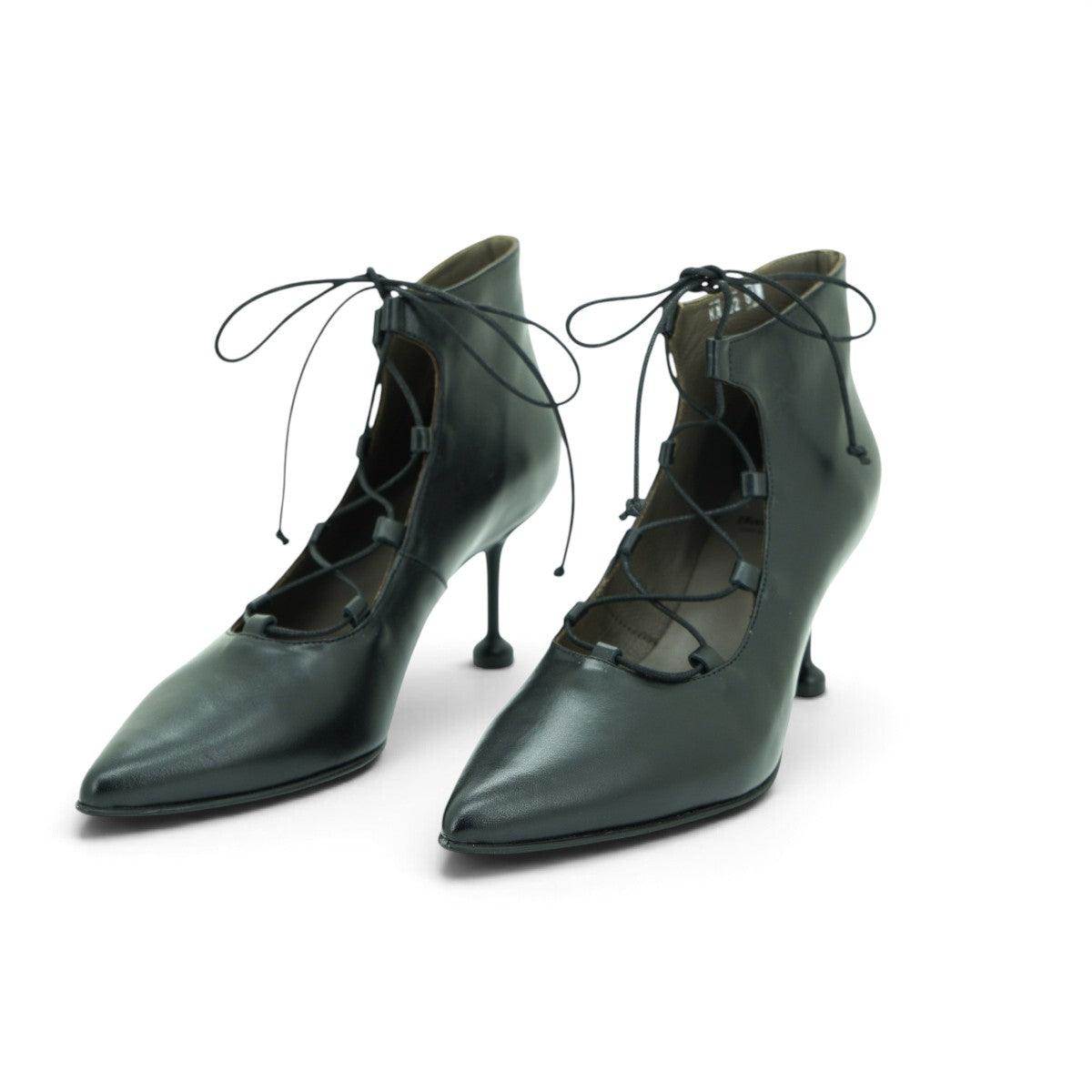 Vavoulas Black Leather Gladiator Lace-Up Cut-Out Pointed-Toe Spool Stiletto Bootie | 2026VAV17