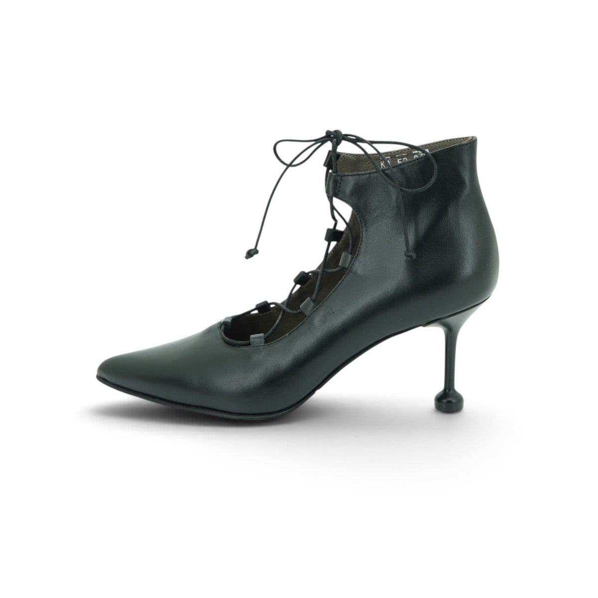 Vavoulas Black Leather Gladiator Lace-Up Cut-Out Pointed-Toe Spool Stiletto Bootie | 2026VAV17