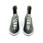 Vavoulas Black Leather Zebra Pony Hair Panel Pointed-Toe Block Heel Ankle Boot | 2026VAV18
