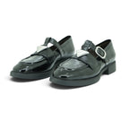 Vavoulas Black Patent Leather Silver Buckle T-Bar Round-Toe Flat Loafer Mary Jane | 2026VAV19