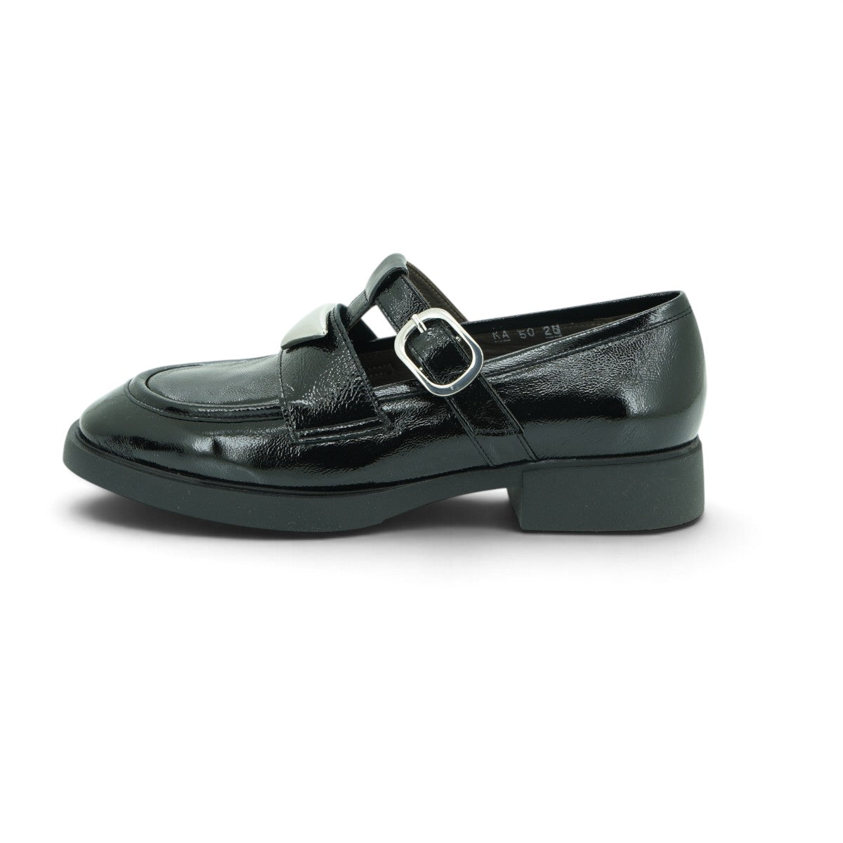 Vavoulas Black Patent Leather Silver Buckle T-Bar Round-Toe Flat Loafer Mary Jane | 2026VAV19
