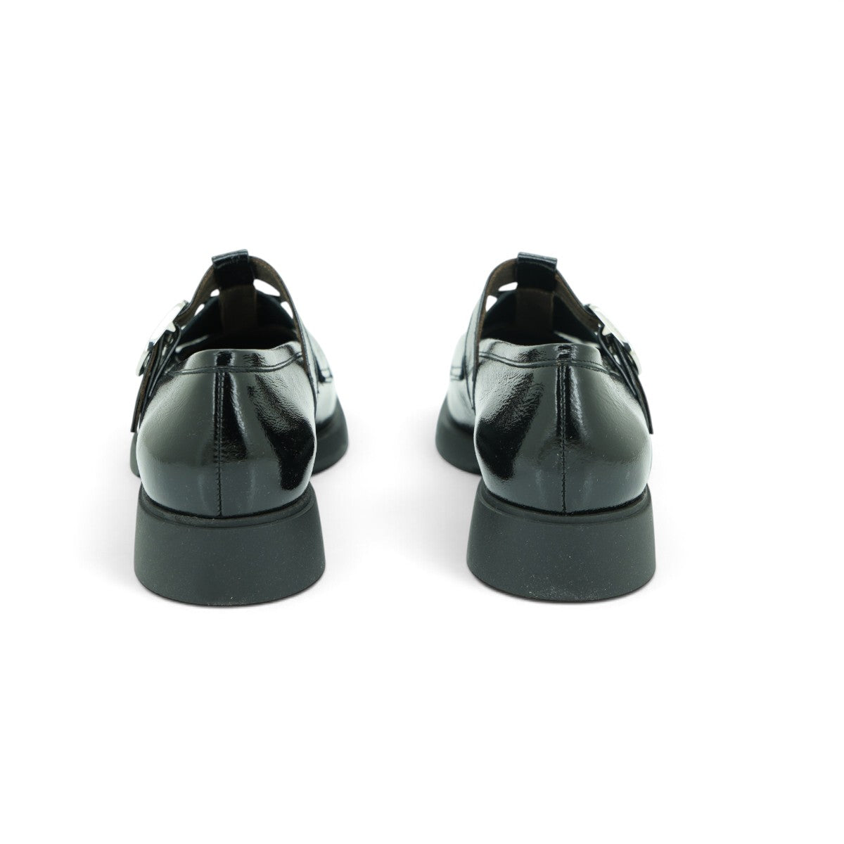 Vavoulas Black Patent Leather Silver Buckle T-Bar Round-Toe Flat Loafer Mary Jane | 2026VAV19
