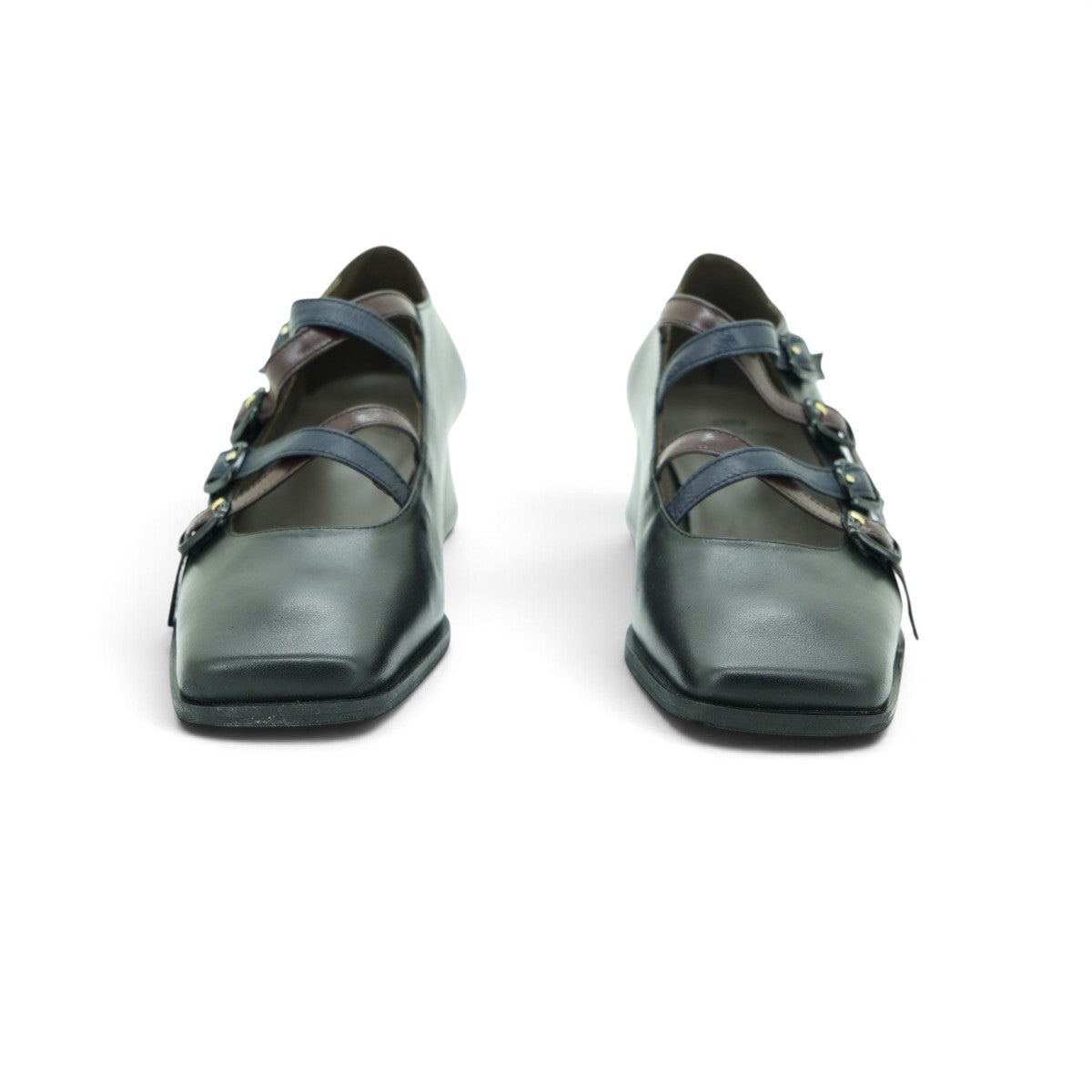 Vavoulas Black Leather Triple-Strap Square-Toe Block Heel Mary Jane | 2026VAV21