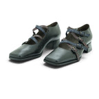 Vavoulas Black Leather Triple-Strap Square-Toe Block Heel Mary Jane | 2026VAV21