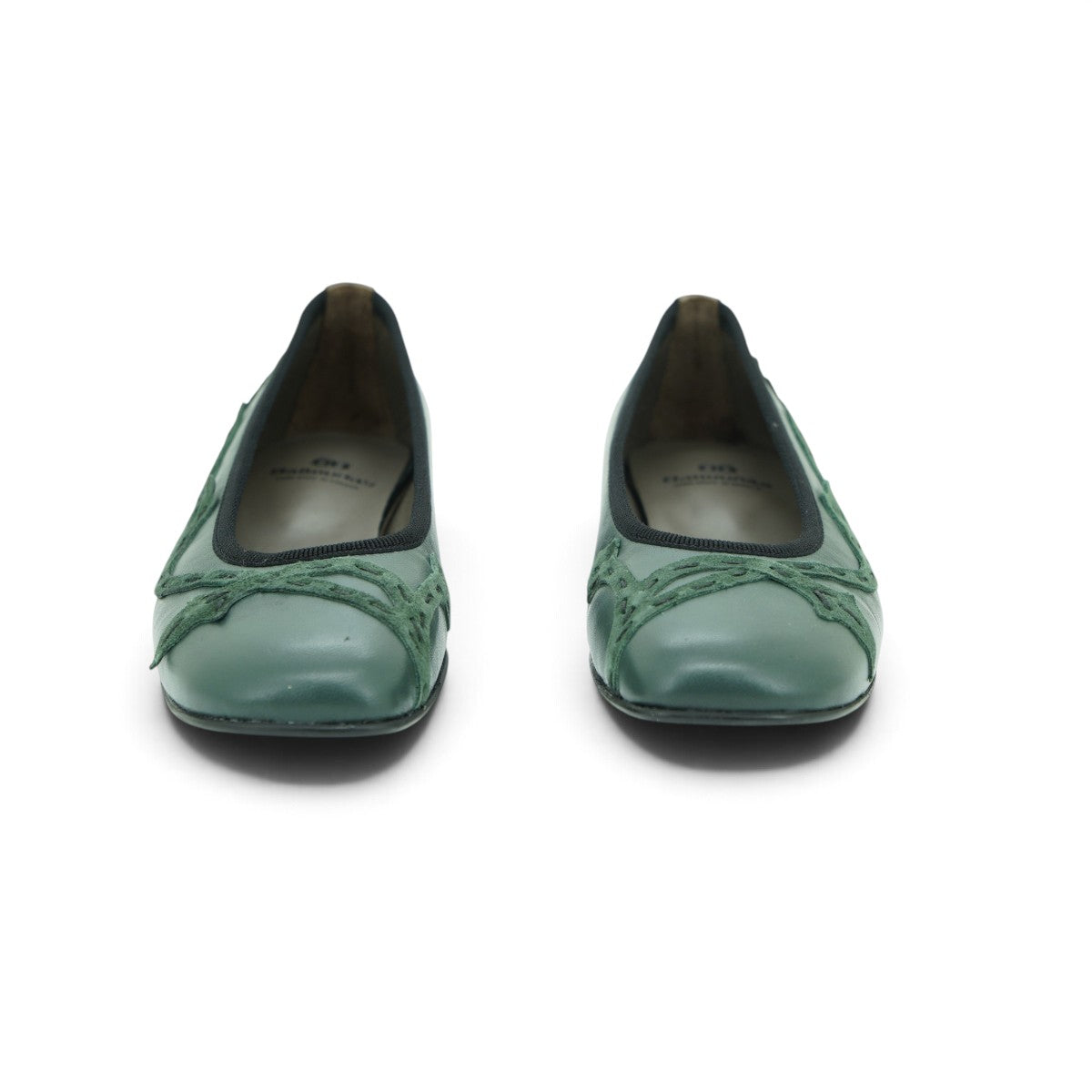 Vavoulas Sage Green Leather Floral Embroidered Round-Toe Ballet Flat | 2026VAV23