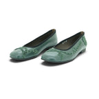 Vavoulas Sage Green Leather Floral Embroidered Round-Toe Ballet Flat | 2026VAV23