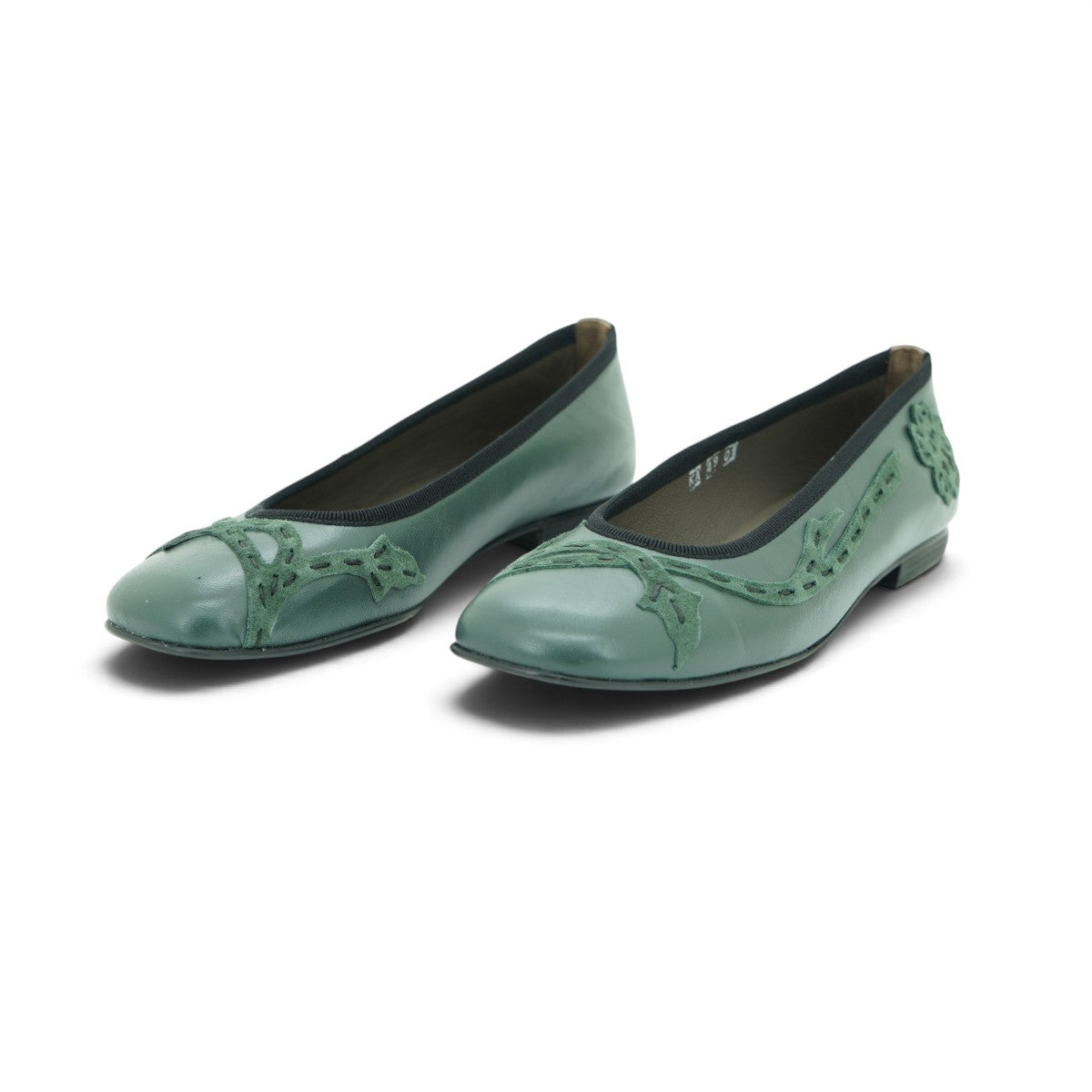 Vavoulas Sage Green Leather Floral Embroidered Round-Toe Ballet Flat | 2026VAV23