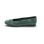 Vavoulas Sage Green Leather Floral Embroidered Round-Toe Ballet Flat | 2026VAV23