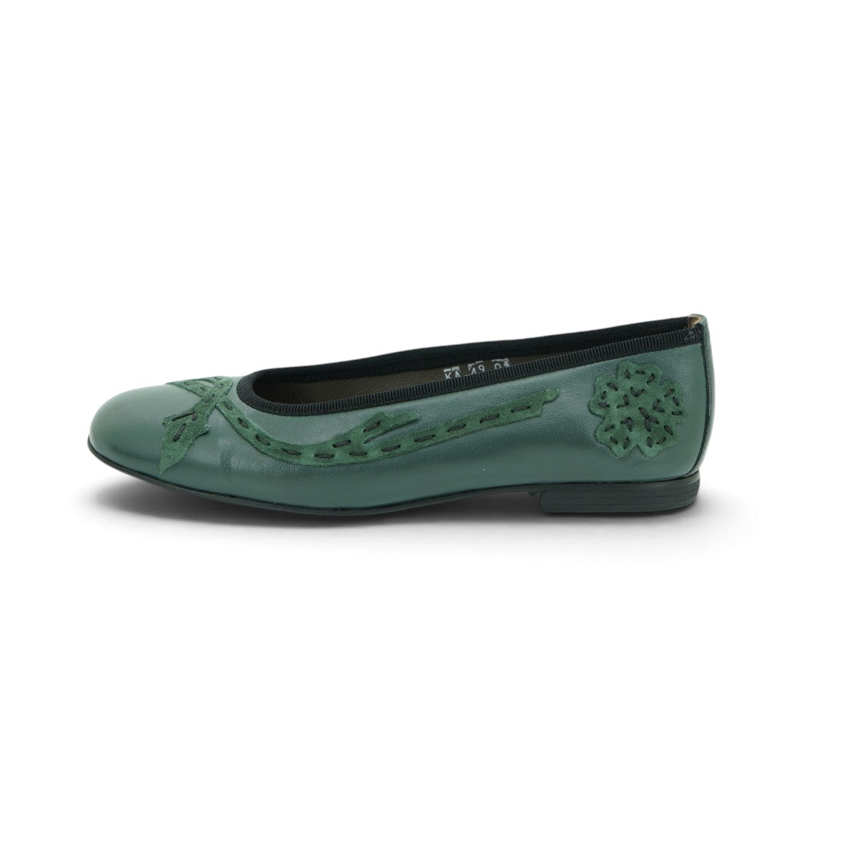 Vavoulas Sage Green Leather Floral Embroidered Round-Toe Ballet Flat | 2026VAV23