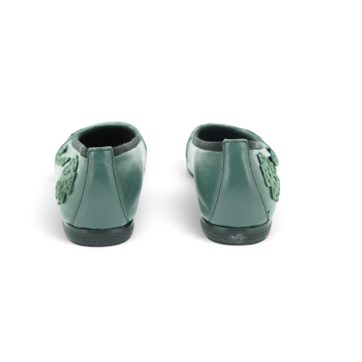 Vavoulas Sage Green Leather Floral Embroidered Round-Toe Ballet Flat | 2026VAV23