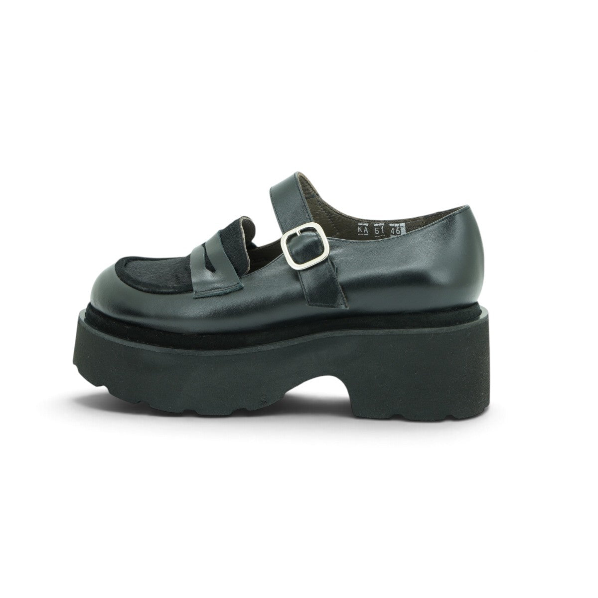 Vavoulas Black Leather & Fabric Mary Jane Loafer Platform Lug Sole | 2026VAV24