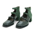 Vavoulas Black Leather & Forest Green Suede Triple-Strap Square-Toe Block Heel Ankle Bootie | 2026VAV25