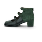 Vavoulas Black Leather & Forest Green Suede Triple-Strap Square-Toe Block Heel Ankle Bootie | 2026VAV25