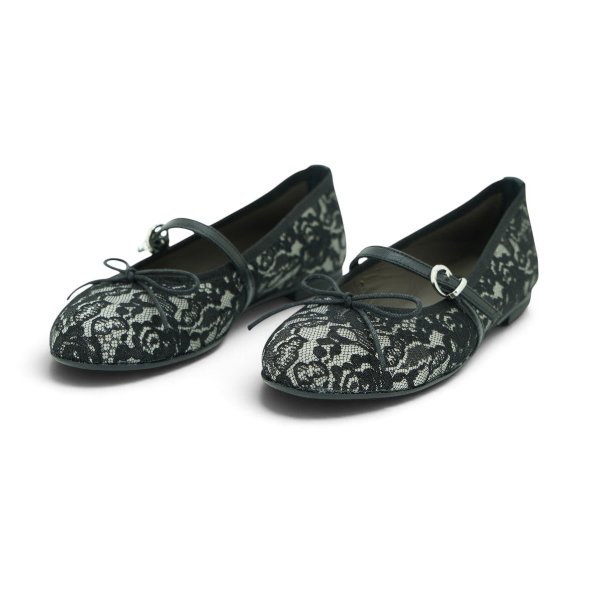 Vavoulas Black Floral Lace Bow Mary Jane Round-Toe Ballet Flat | 2026VAV29