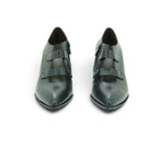 Vavoulas Black Leather Double-Strap Cut-Out Pointed-Toe Block Heel Ankle Bootie | 2026VAV30