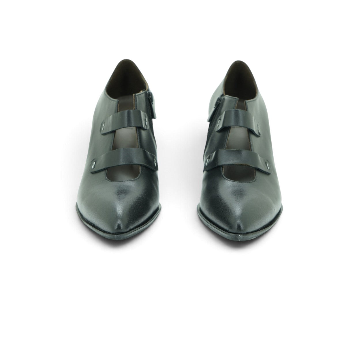 Vavoulas Black Leather Double-Strap Cut-Out Pointed-Toe Block Heel Ankle Bootie | 2026VAV30