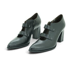 Vavoulas Black Leather Double-Strap Cut-Out Pointed-Toe Block Heel Ankle Bootie | 2026VAV30